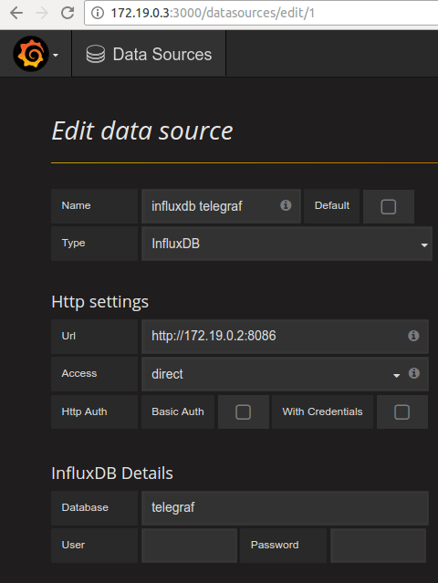 Grafana InfluxDB data source configuration