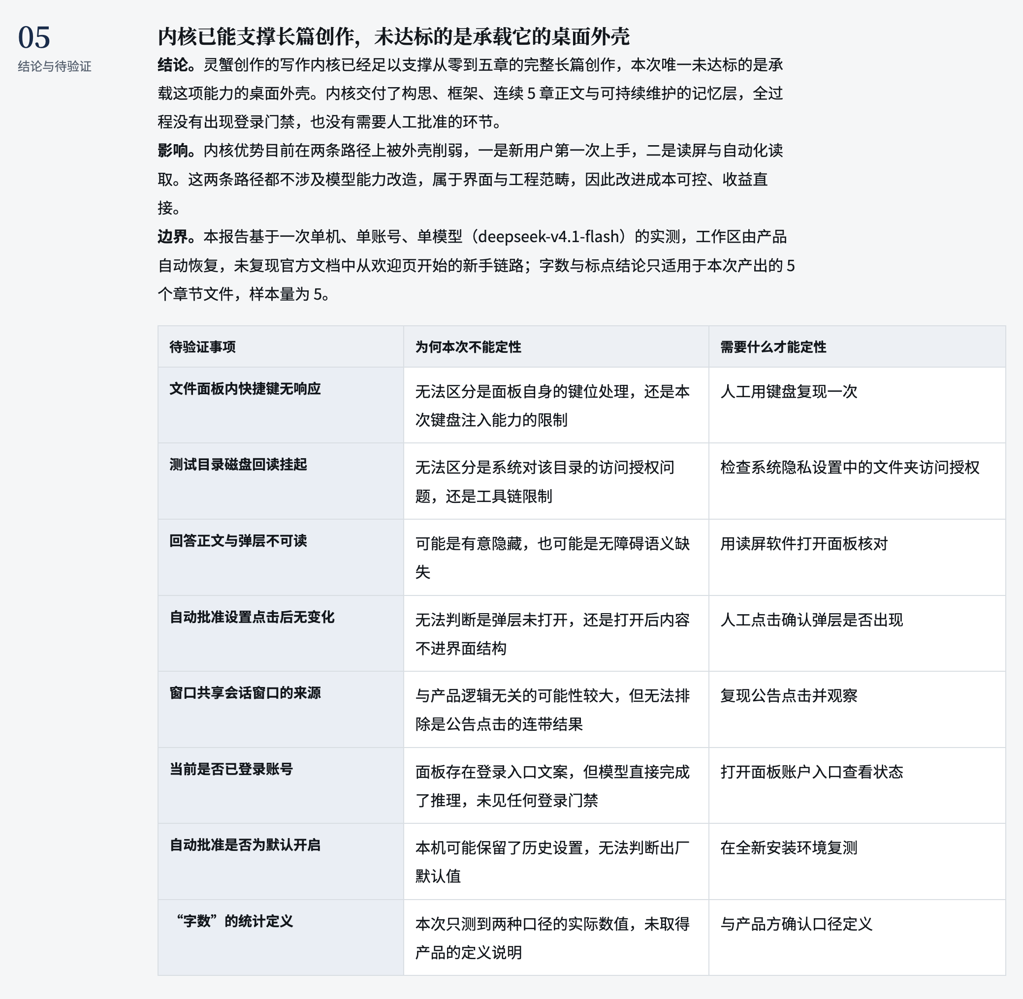 体验报告中的待验证事项